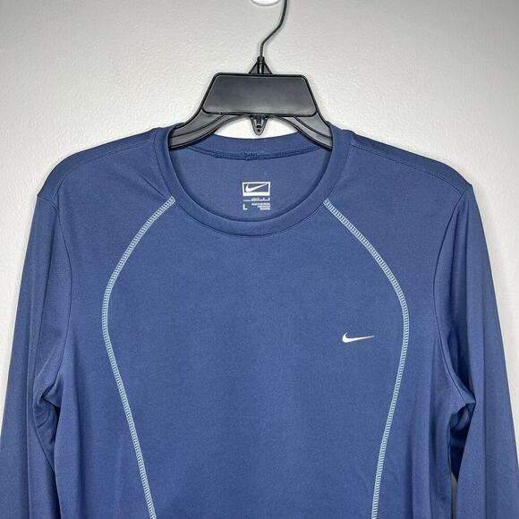 Nike Women's Performance Base Layer Long Sleeve T Shirt Size Large Blue Ski Snow - Picture 2 of 7